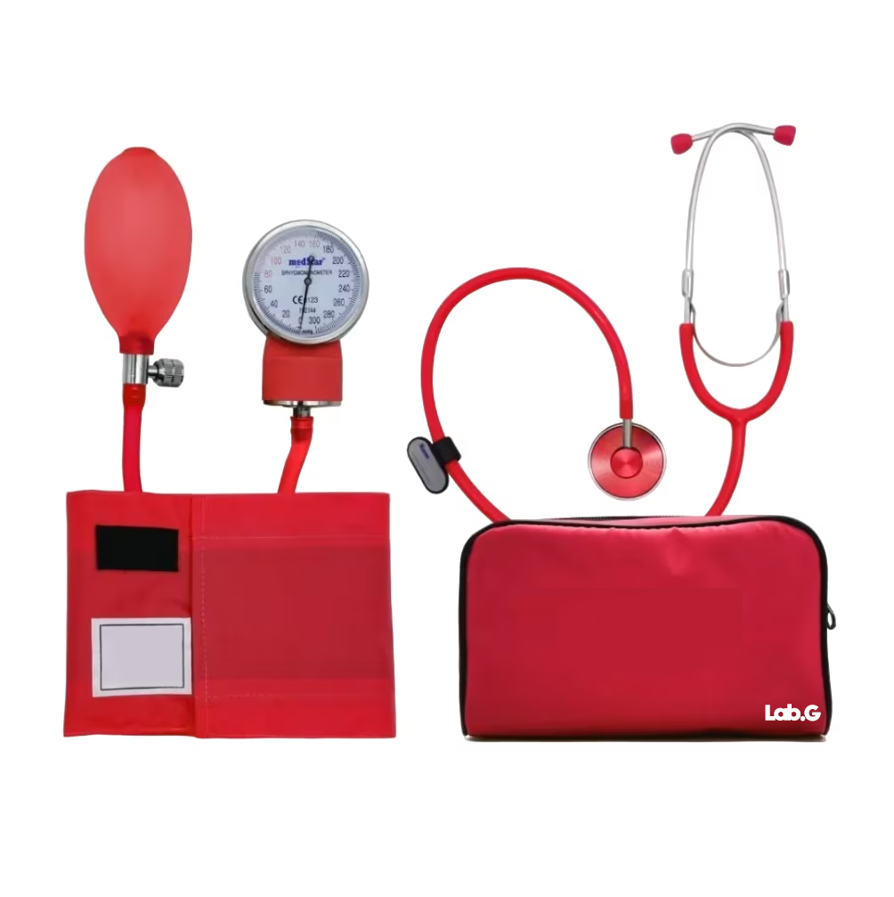 Baumanómetro Kit Con Estetoscopio Lab.g De Una Campana Rojo