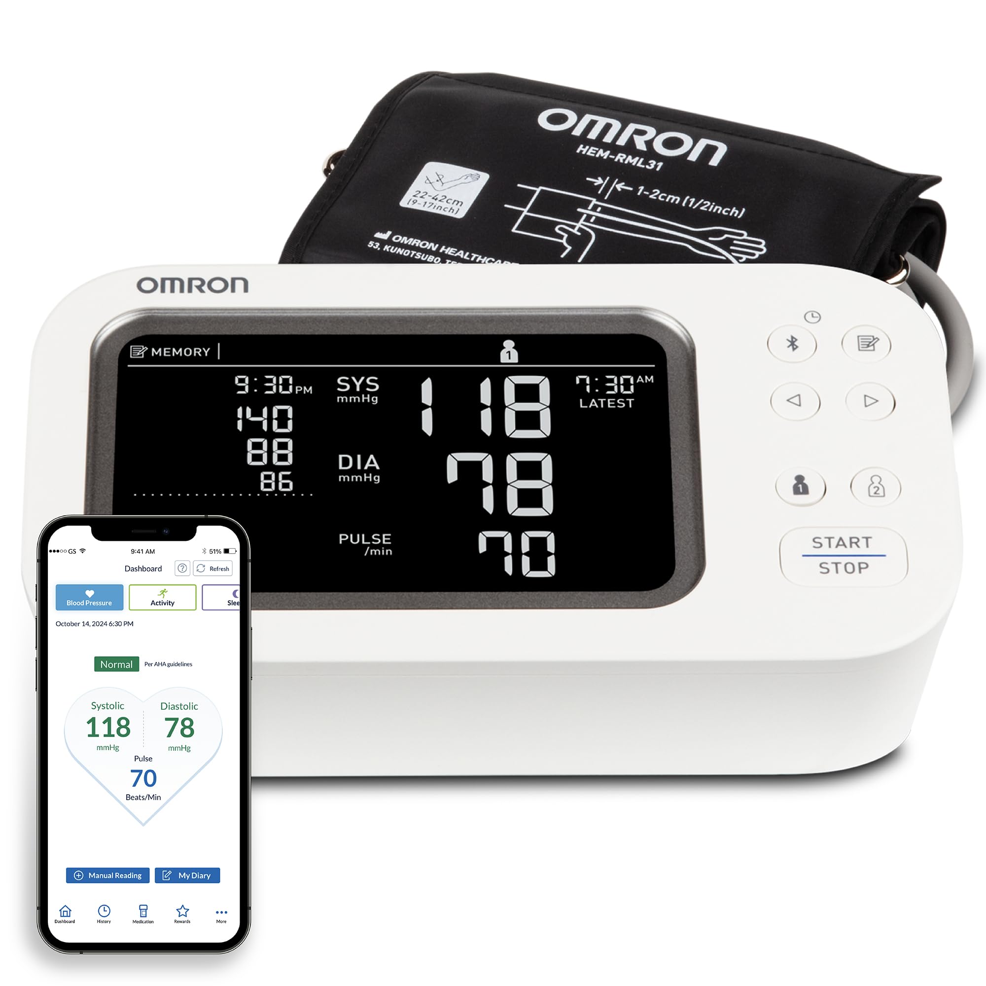 Manguito Omron Platinum Para La Parte Superior Del Brazo Con Monitor De Presión Arterial - Venta Internacional.
