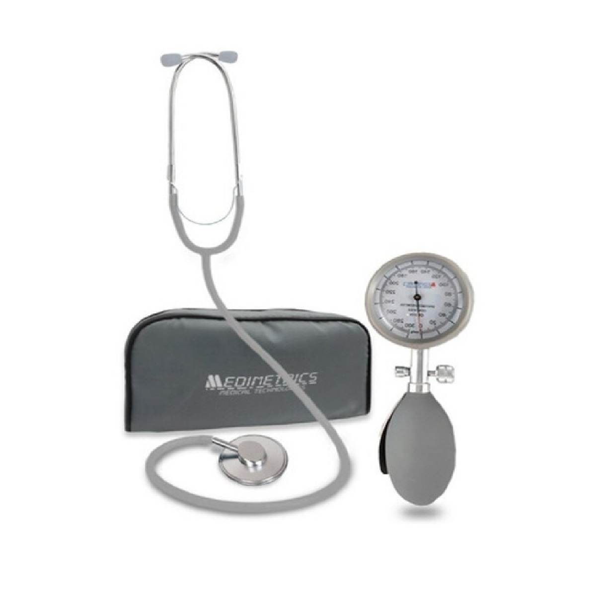 Kit Baumanómetro Integral Tipo Palma y Estetoscopio Medimetrics color Gris