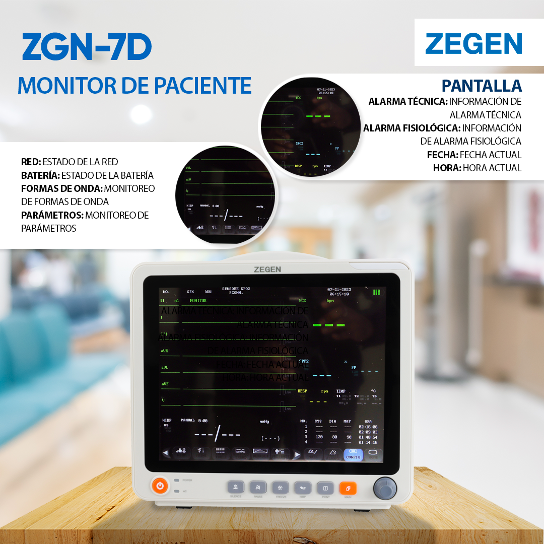 Foto 5 pulgar | Monitor de Signos Vitales de Paciente Zegen  Zgn-7d 12 Pulgadas