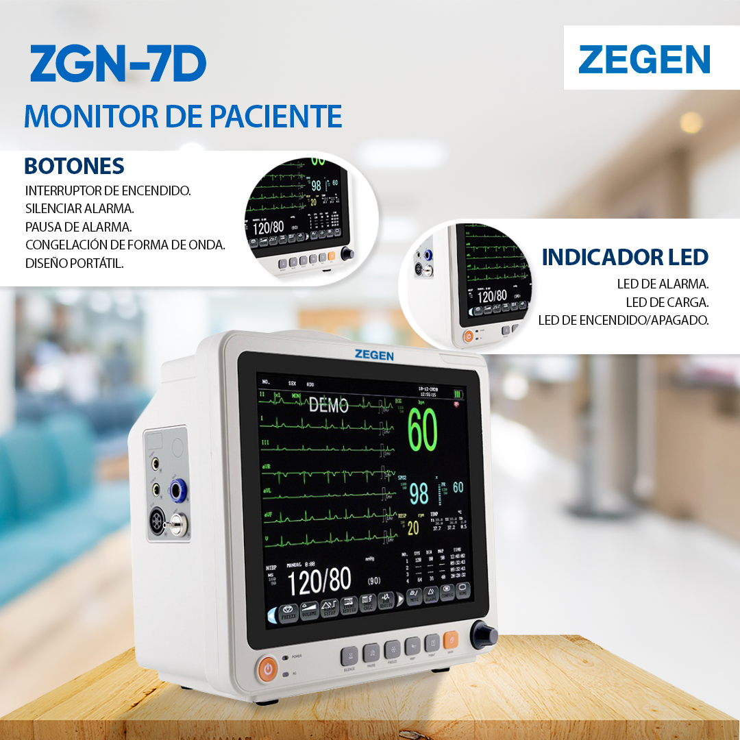 Foto 6 pulgar | Monitor de Signos Vitales de Paciente Zegen  Zgn-7d 12 Pulgadas