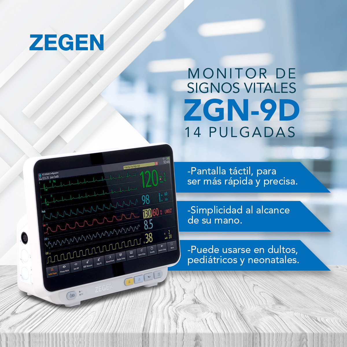 Foto 5 | Monitor de Paciente Zegen 14 Pulgadas 6 Parámetros Touch Screen