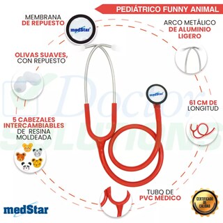Foto 3 | Estetoscopio Pediátrico MedStar 30E Rojo de 1 Campana Funny Animal