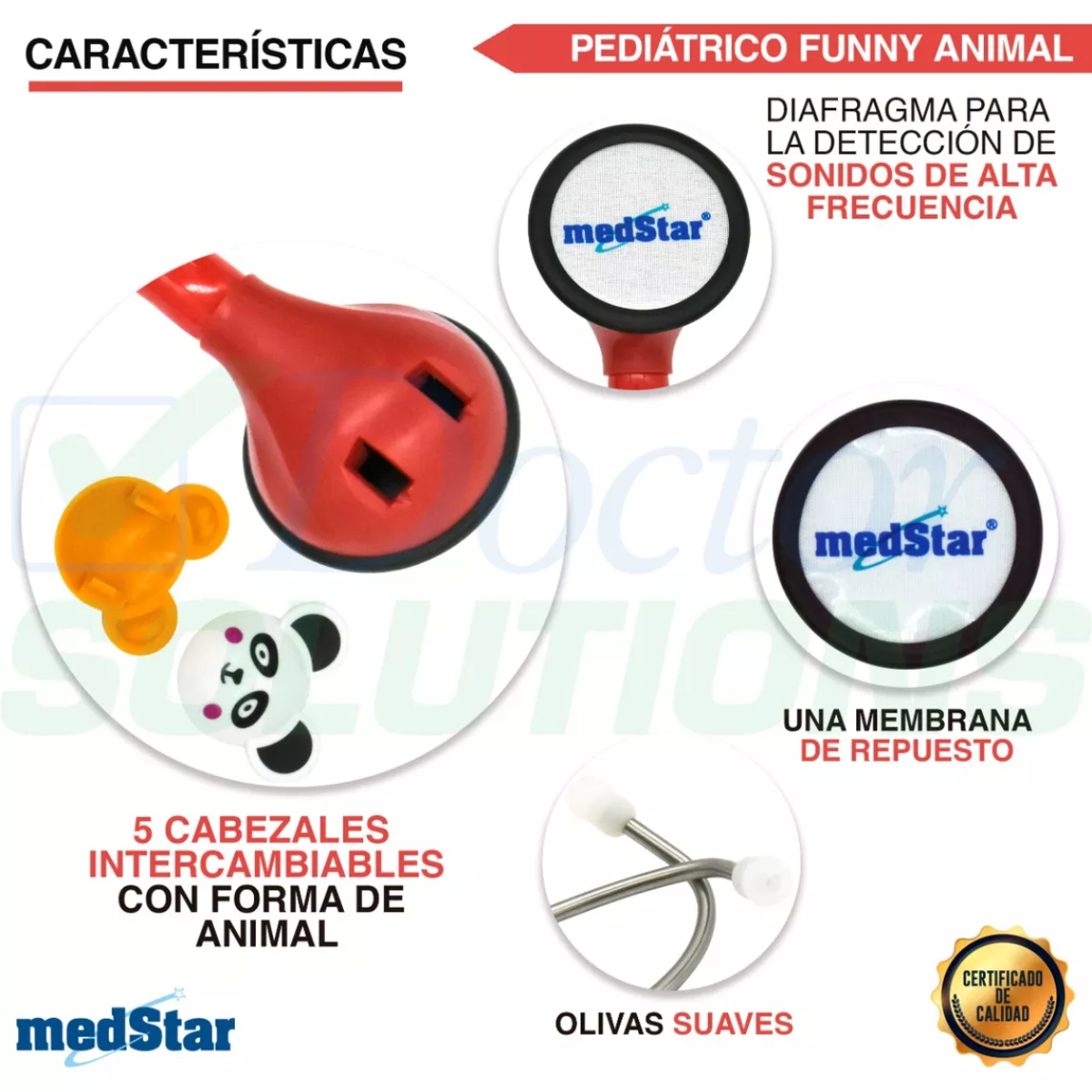 Foto 5 pulgar | Estetoscopio Pediátrico MedStar 30E Rojo de 1 Campana Funny Animal