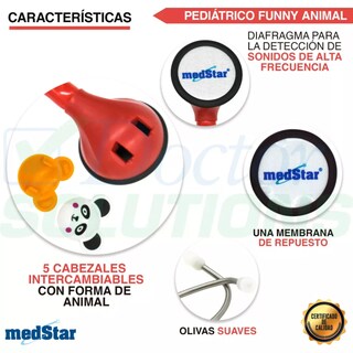 Foto 4 | Estetoscopio Pediátrico MedStar 30E Rojo de 1 Campana Funny Animal