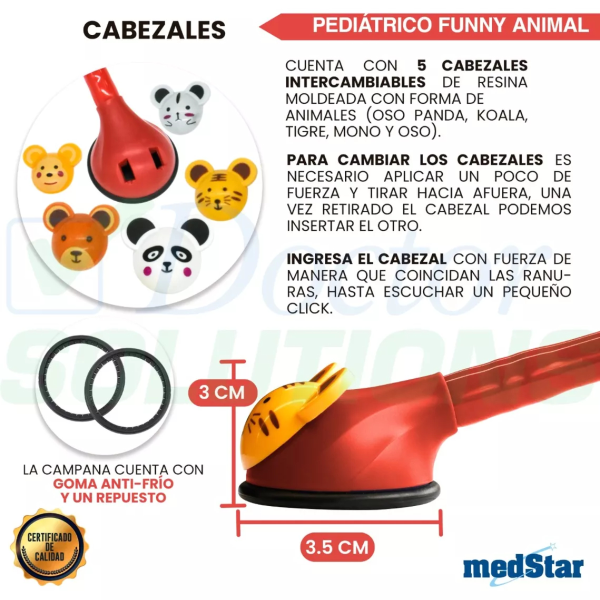 Foto 6 pulgar | Estetoscopio Pediátrico MedStar 30E Rojo de 1 Campana Funny Animal