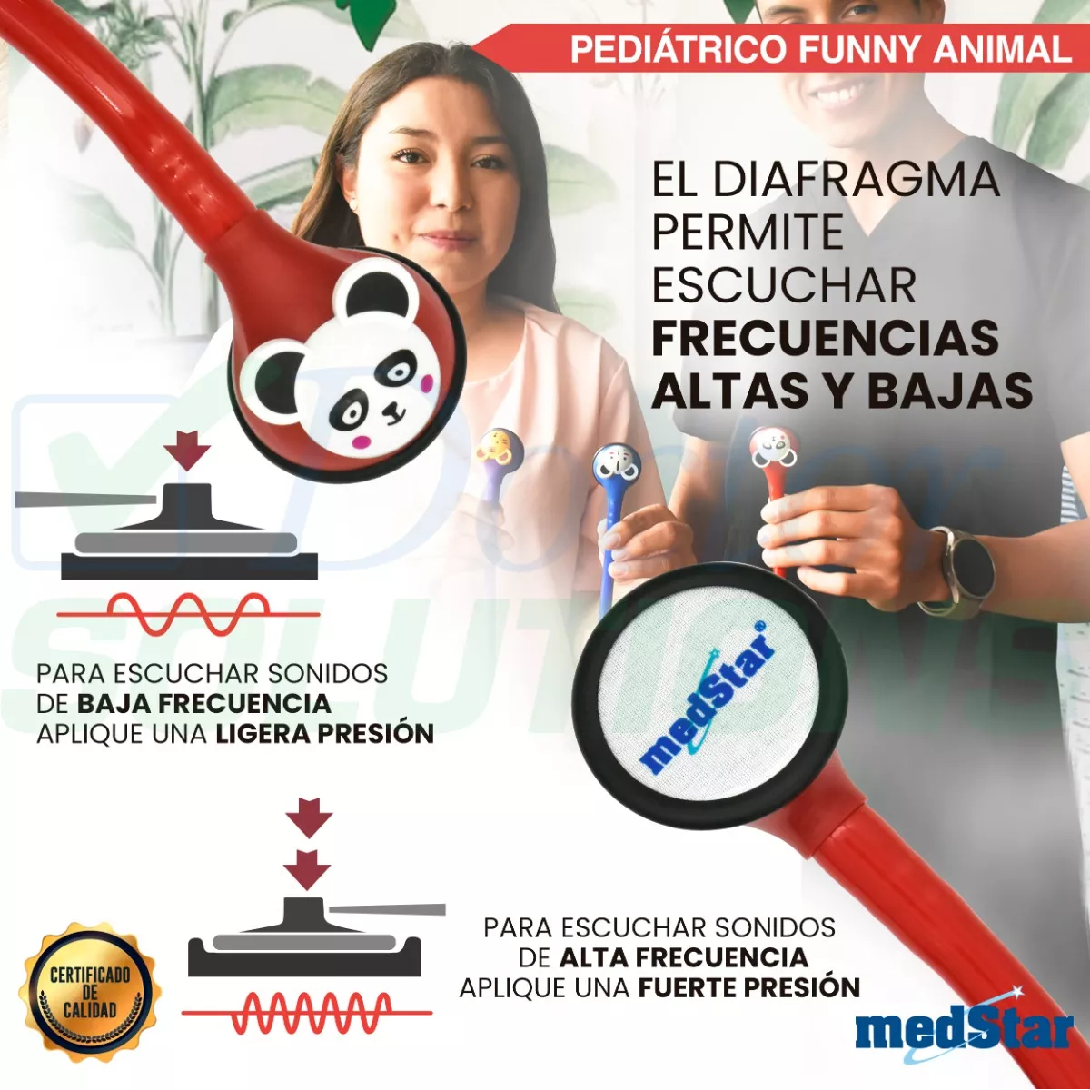 Foto 7 pulgar | Estetoscopio Pediátrico MedStar 30E Rojo de 1 Campana Funny Animal