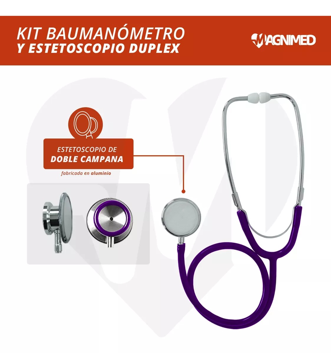 Foto 5 pulgar | Kit Baumanómetro Y Estetoscopio Profesional Duplex de Doble Campana Con Estuche Portátil Morado Magnimed