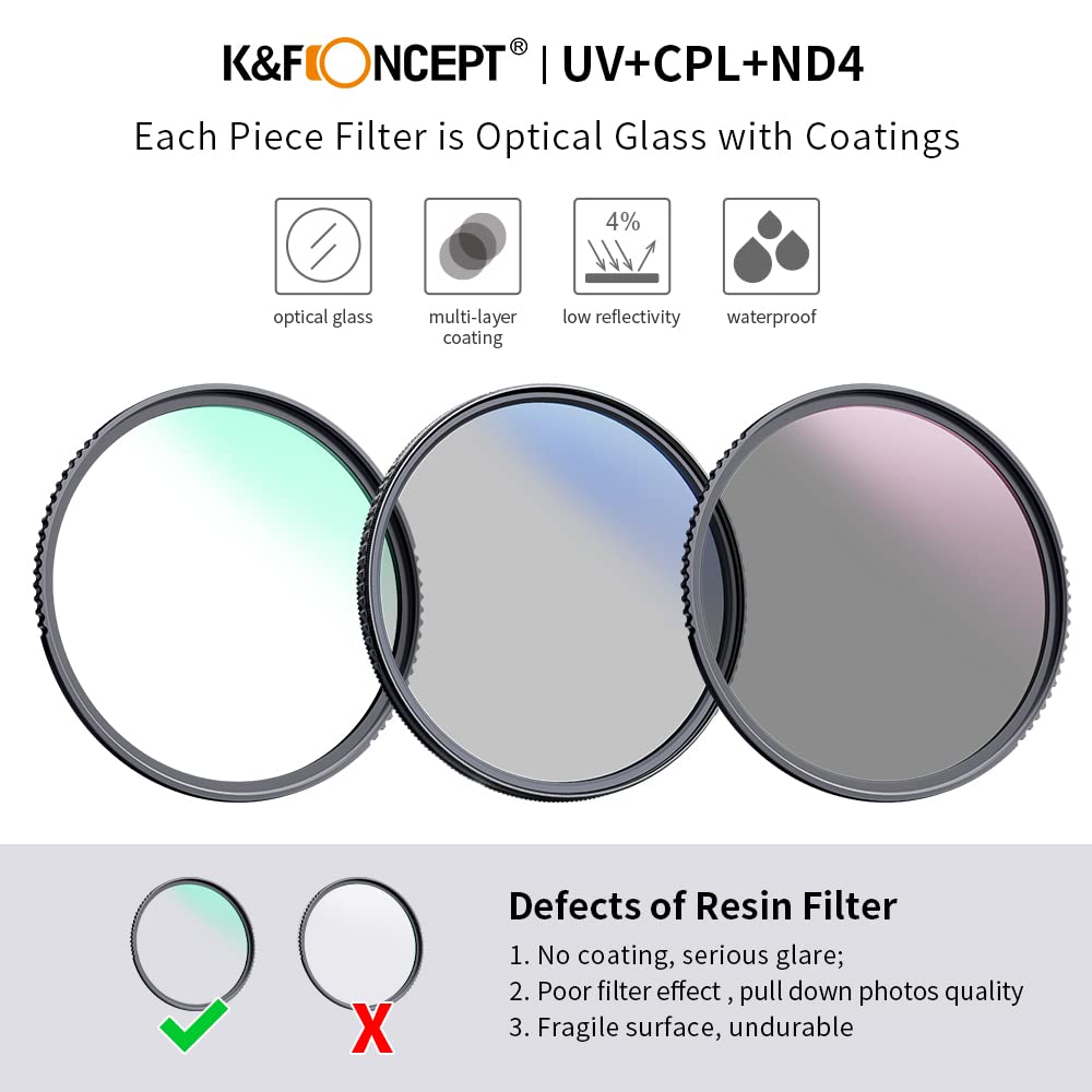 Foto 4 pulgar | Kit De Filtros De Lentes K&f Concept Uv/cpl/nd4 72 Mm Con Paño De Limpieza - Venta Internacional.