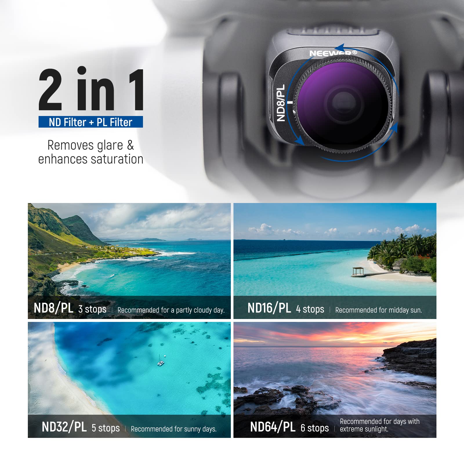 Foto 4 | Juego De Filtros Neewer 6 Nd/pl Compatible Con Dji Mini 3 Pro - Venta Internacional.