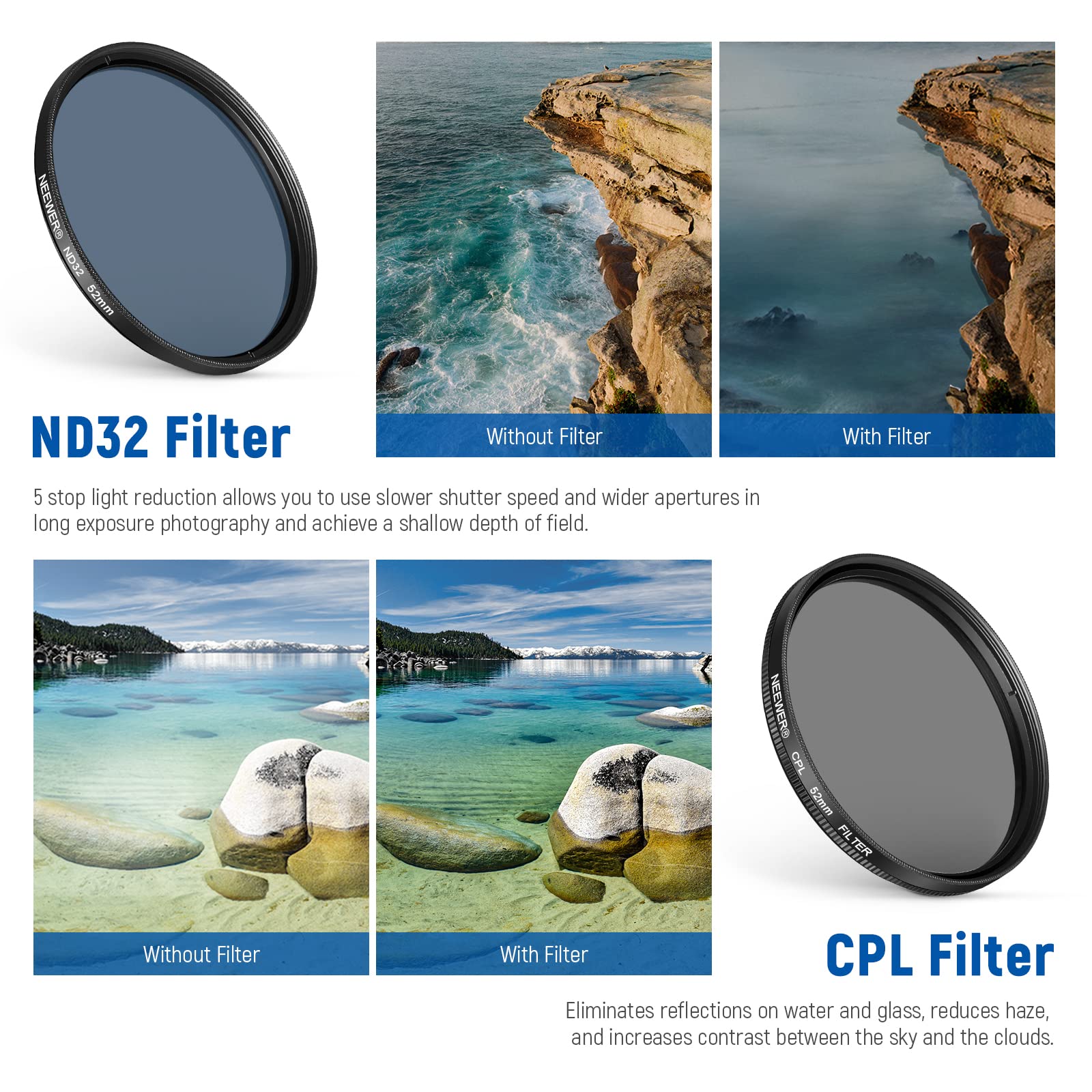 Foto 4 pulgar | Juego De Filtros Neewer De 52 Mm Nd+cpl + Effect Con Pinza Móvil Para Lentes - Venta Internacional.