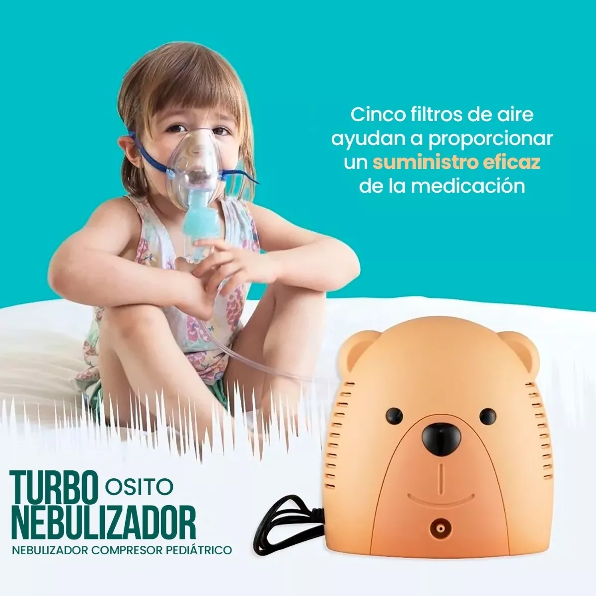 Foto 2 | Nebulizador Infantil Compresor Portátil Bebés, Niños | Oso