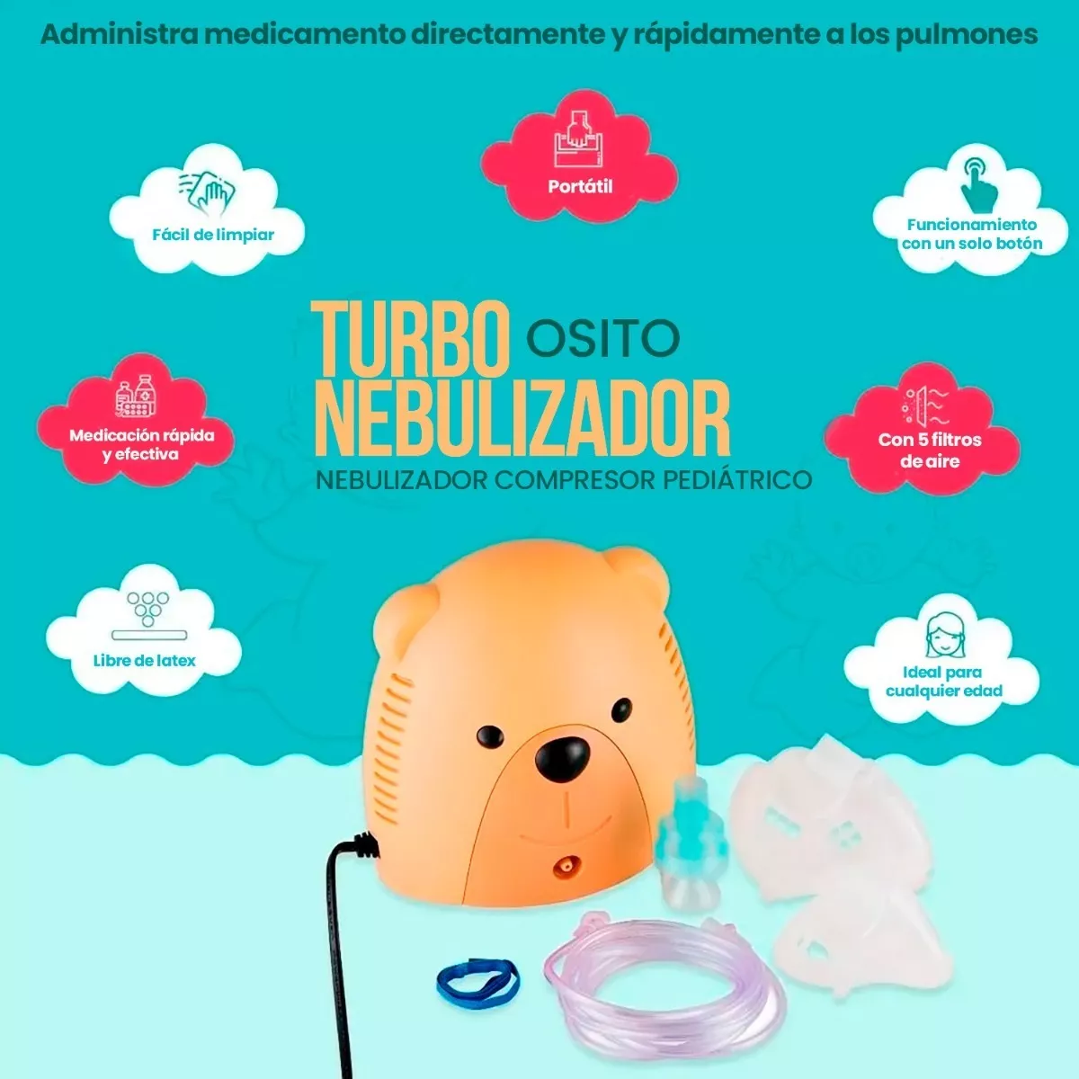 Foto 7 | Nebulizador Infantil Compresor Portátil Bebés, Niños | Oso