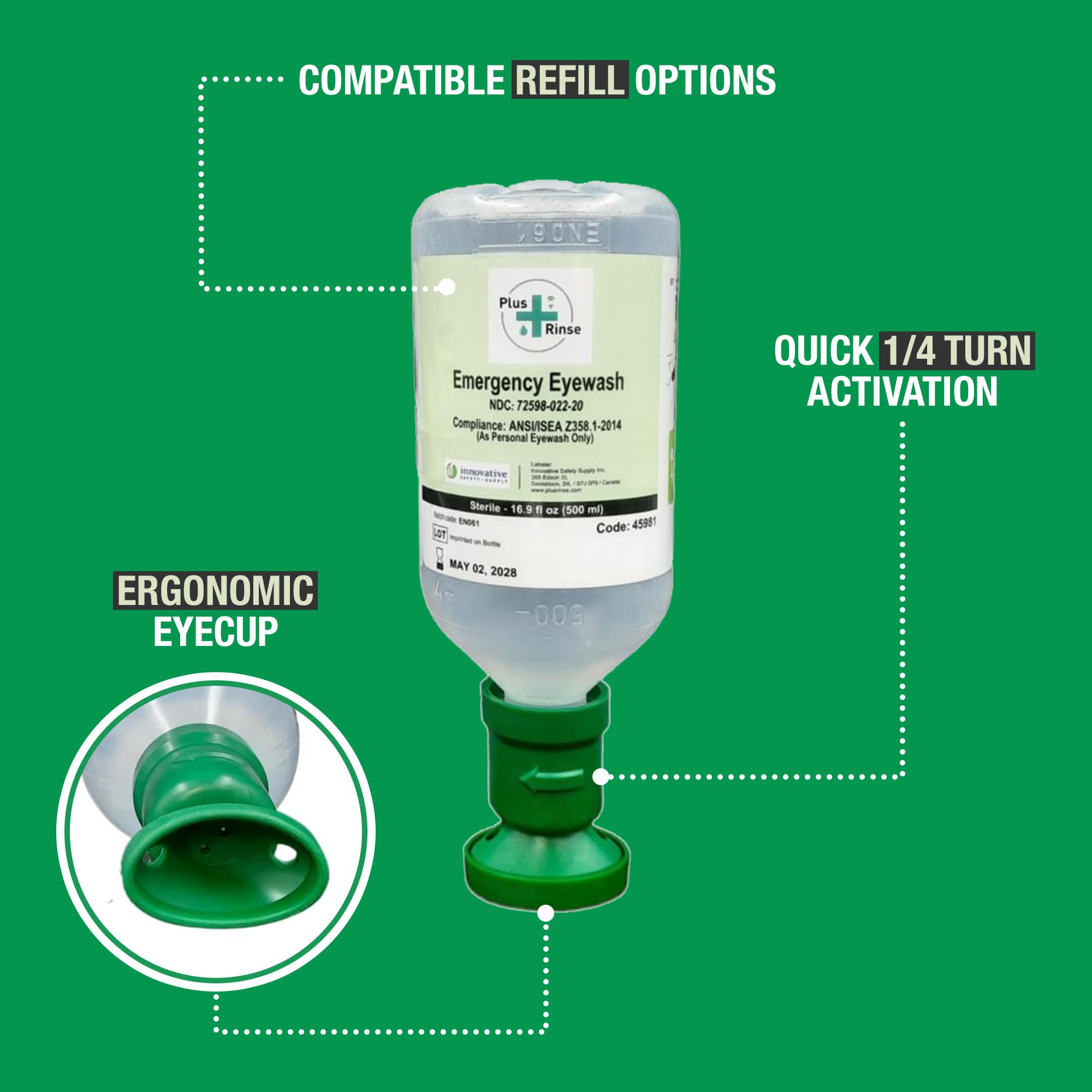 Foto 3 pulgar | Solución Salina Estéril Eyewash Solution Plus Rinse  500 Ml  2 Con Vaso - Venta Internacional.