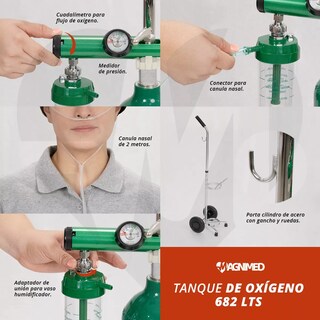 Foto 3 | Tanque Portátil 682 Litros (vacío) - Kit Todo Incluido: Regulador, Vaso Humificador, Cánula Nasal Y Carrito Portátil