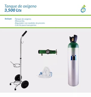 Foto 2 | Equipo De Oxígeno Tanque De 3,500lts Medfex - Kit Completo: Regulador, Vaso Humificador, Mascarilla Y Carrito Portátil