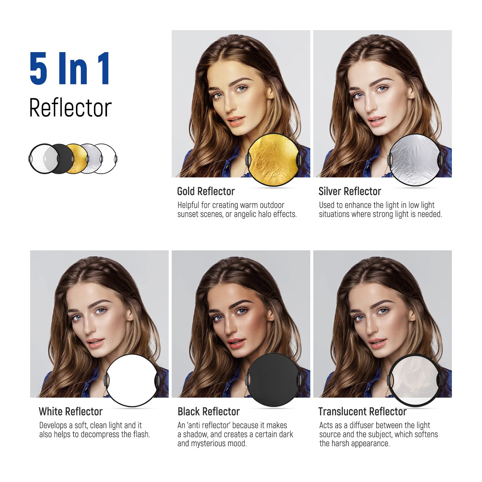 Foto 3 pulgar | Reflector Neewer Rf-56ii 22/56 Cm Con Mango 5 En 1 - Venta Internacional.