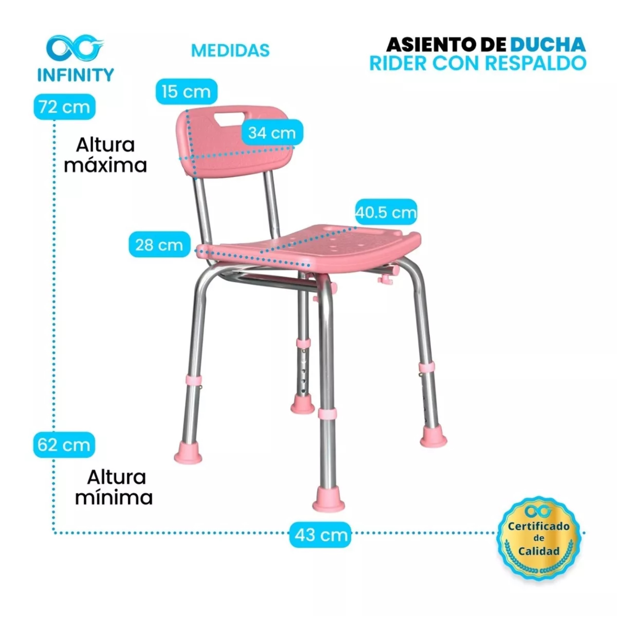 Foto 5 pulgar | Silla Banco de Ducha Rider 6602-r color Rosa con Altura Ajustable