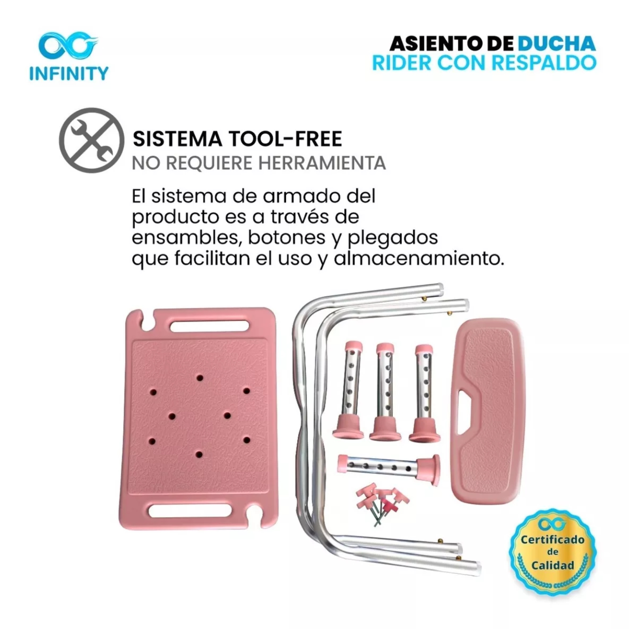 Foto 6 pulgar | Silla Banco de Ducha Rider 6602-r color Rosa con Altura Ajustable