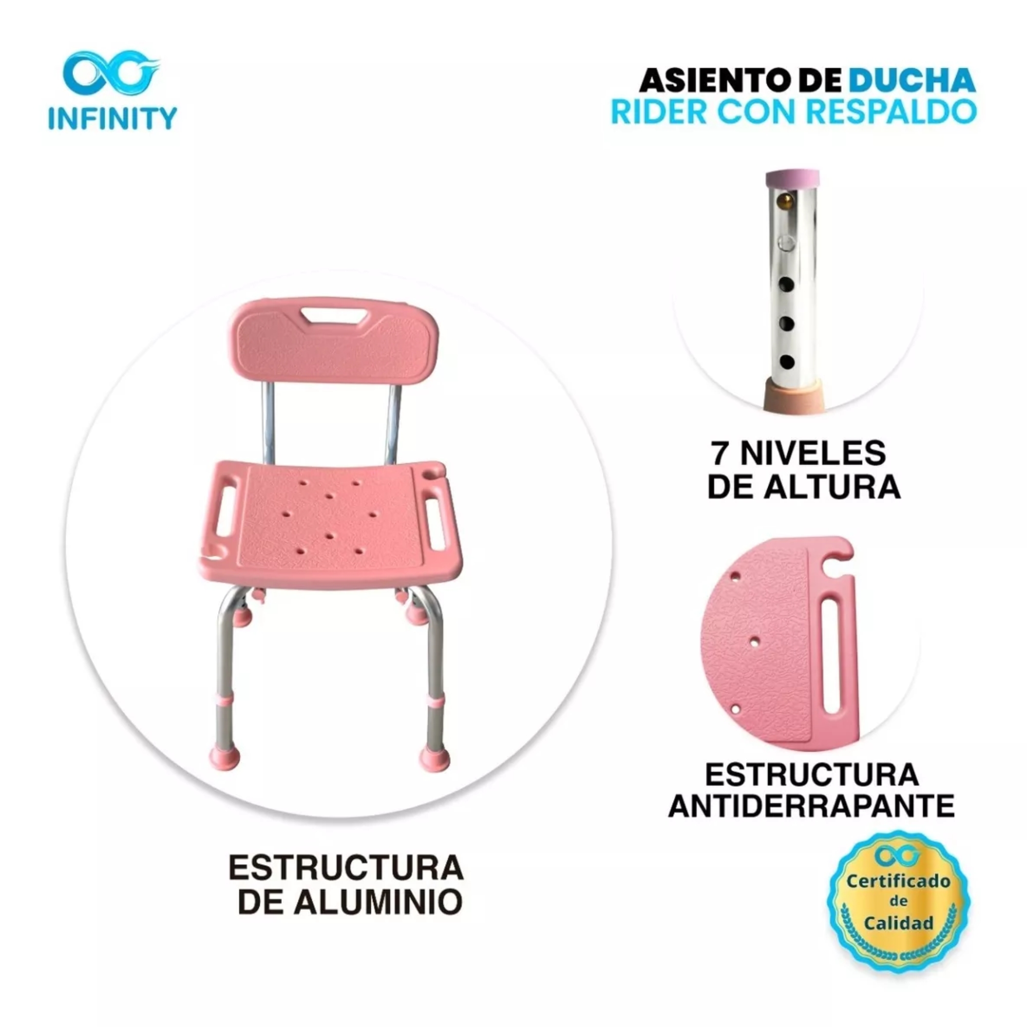 Foto 8 pulgar | Silla Banco de Ducha Rider 6602-r color Rosa con Altura Ajustable