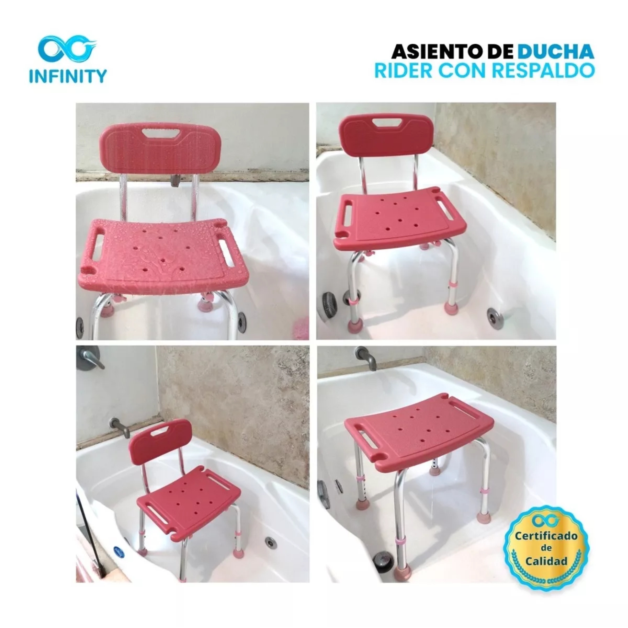 Foto 9 pulgar | Silla Banco de Ducha Rider 6602-r color Rosa con Altura Ajustable