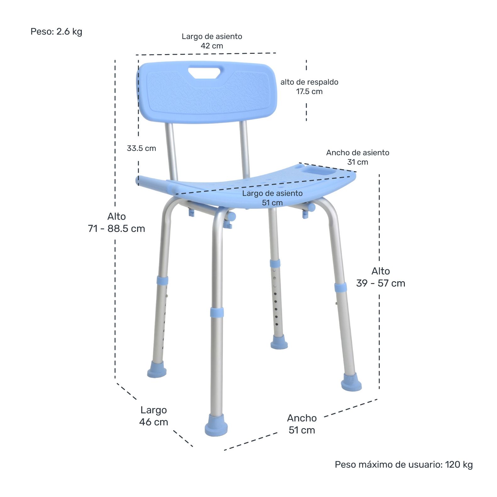 Foto 4 pulgar | Silla de Baño Ajustable Nanofort color Azul