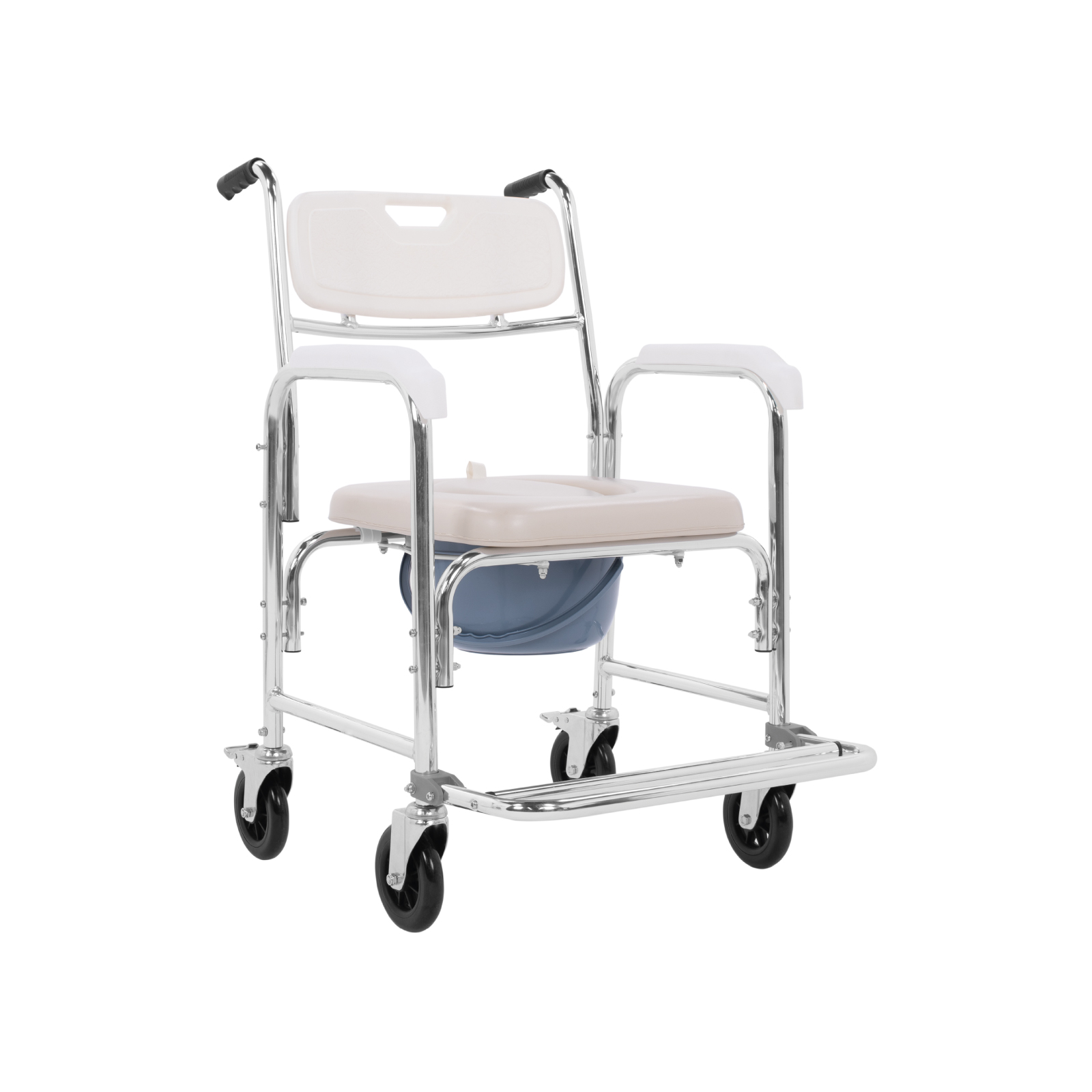 Silla Cómodo C/ Ruedas Y Freno Onof California Asiento Inodoro Portátil 3 En 1 Azul-blanco