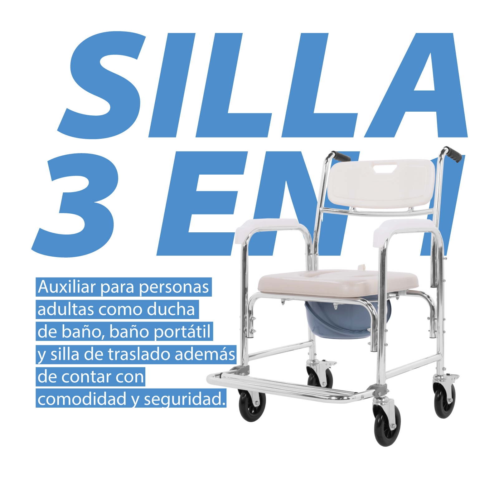 Foto 4 pulgar | Silla Cómodo C/ Ruedas Y Freno Onof California Asiento Inodoro Portátil 3 En 1 Azul-blanco