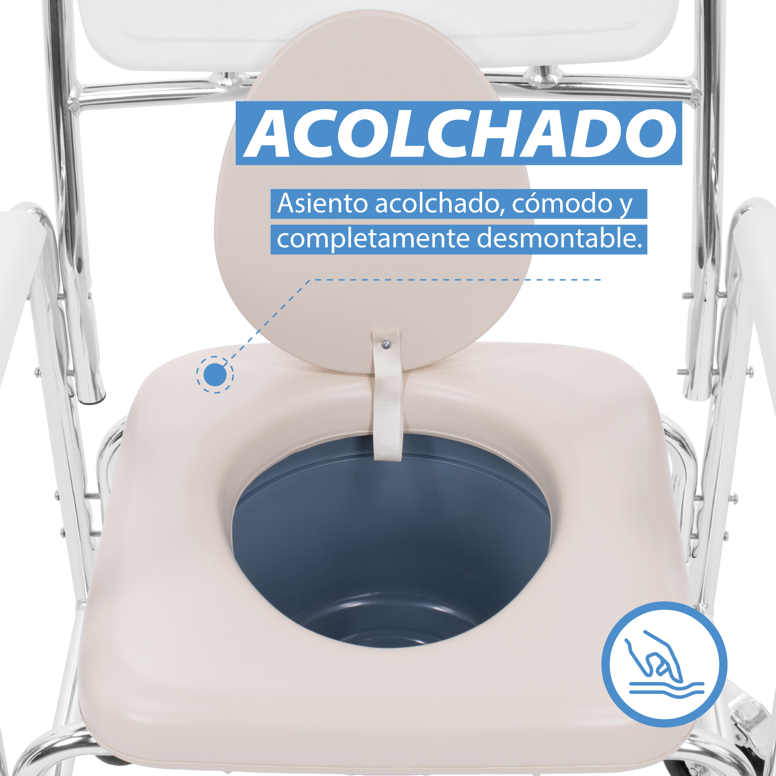 Foto 7 pulgar | Silla Cómodo C/ Ruedas Y Freno Onof California Asiento Inodoro Portátil 3 En 1 Azul-blanco