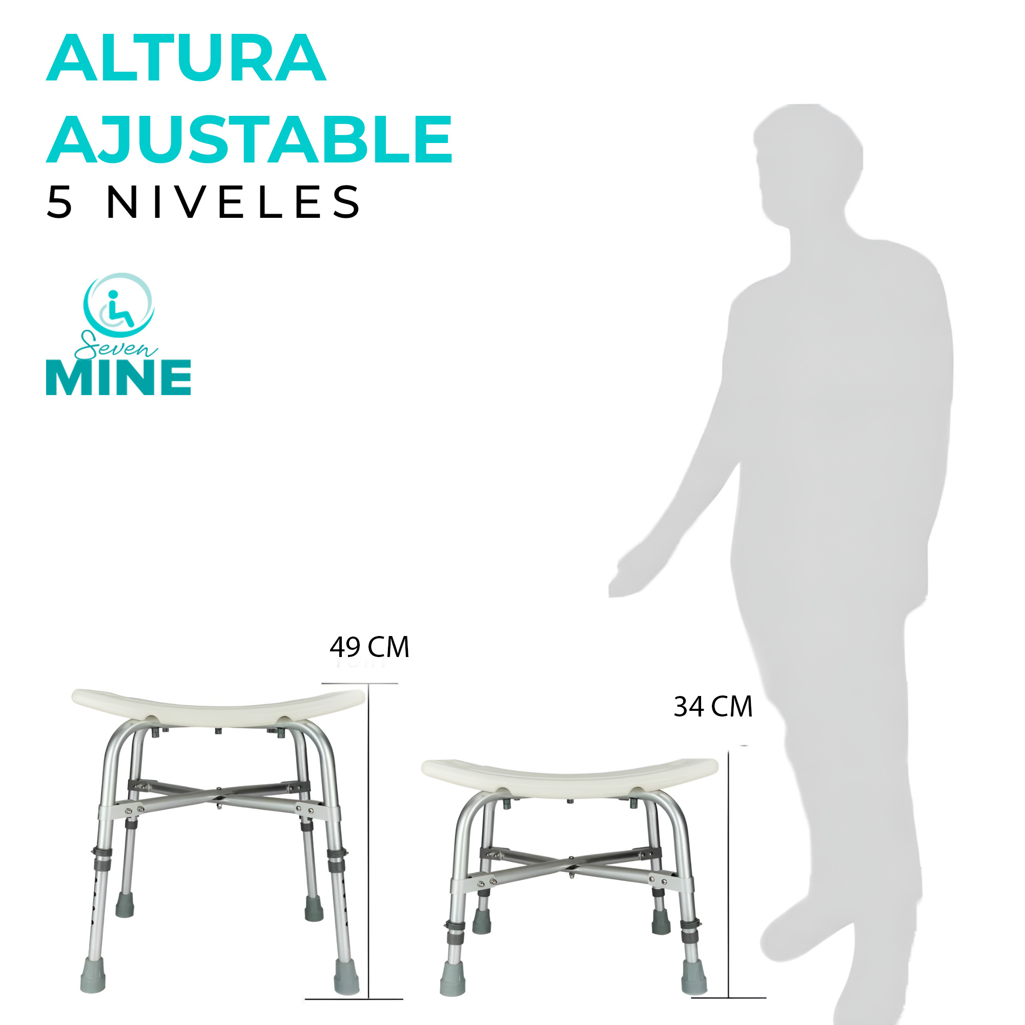 Foto 9 pulgar | Banco Para Baño Bariátrica Soporta 180kg Para Sobrepeso| Reforzado