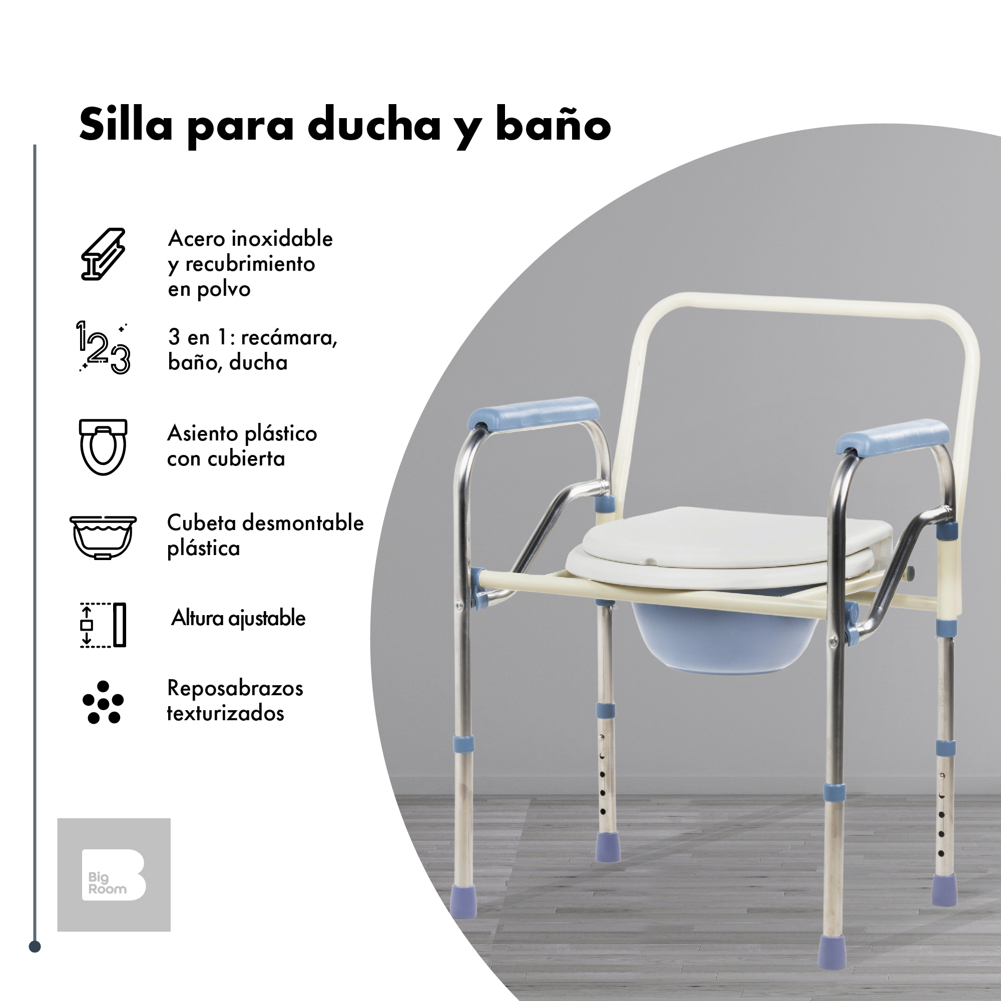 Foto 3 pulgar | Silla Comodo Aumento Ducha Para Wc Baño 3 En 1 Adulto Mayor