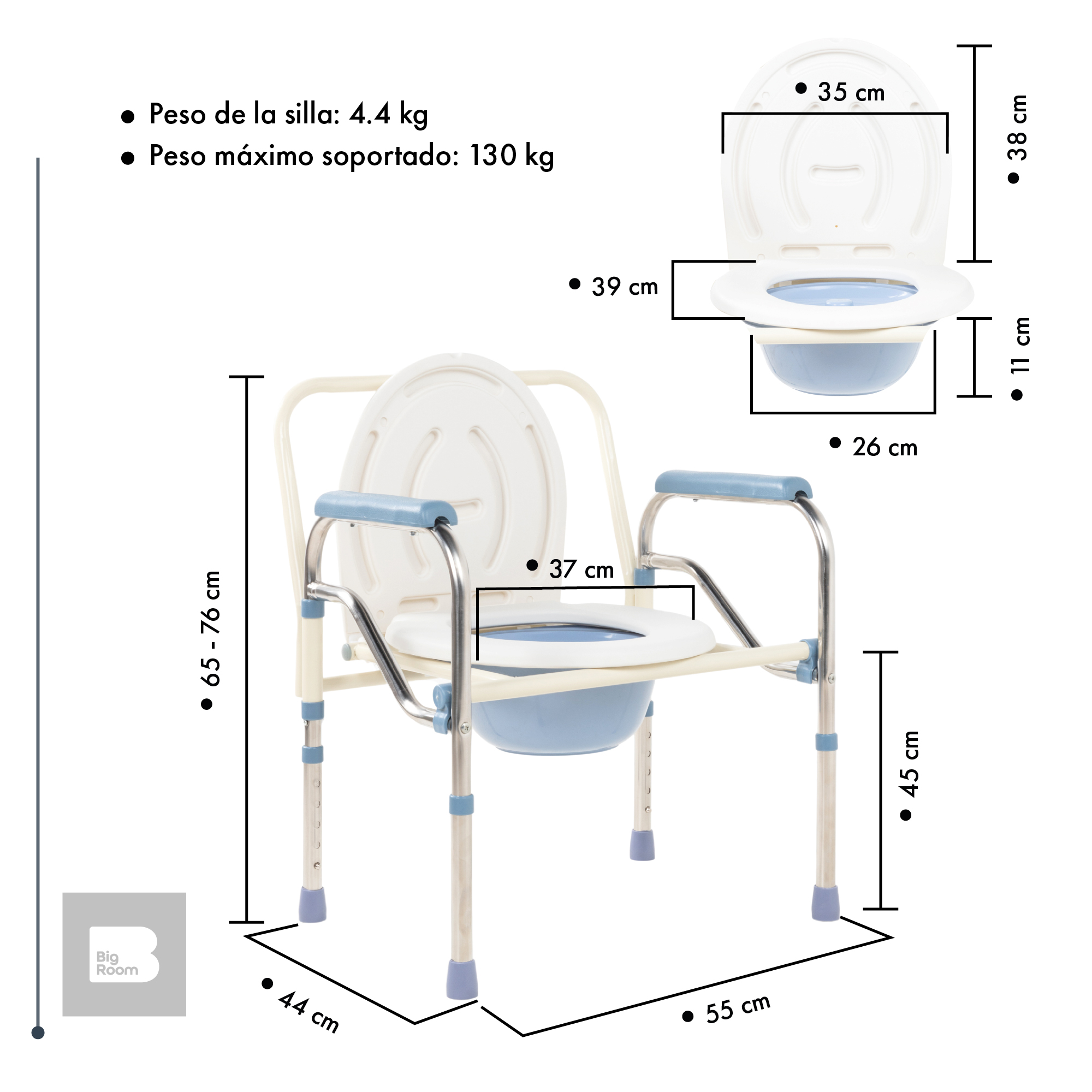 Foto 4 pulgar | Silla Comodo Aumento Ducha Para Wc Baño 3 En 1 Adulto Mayor