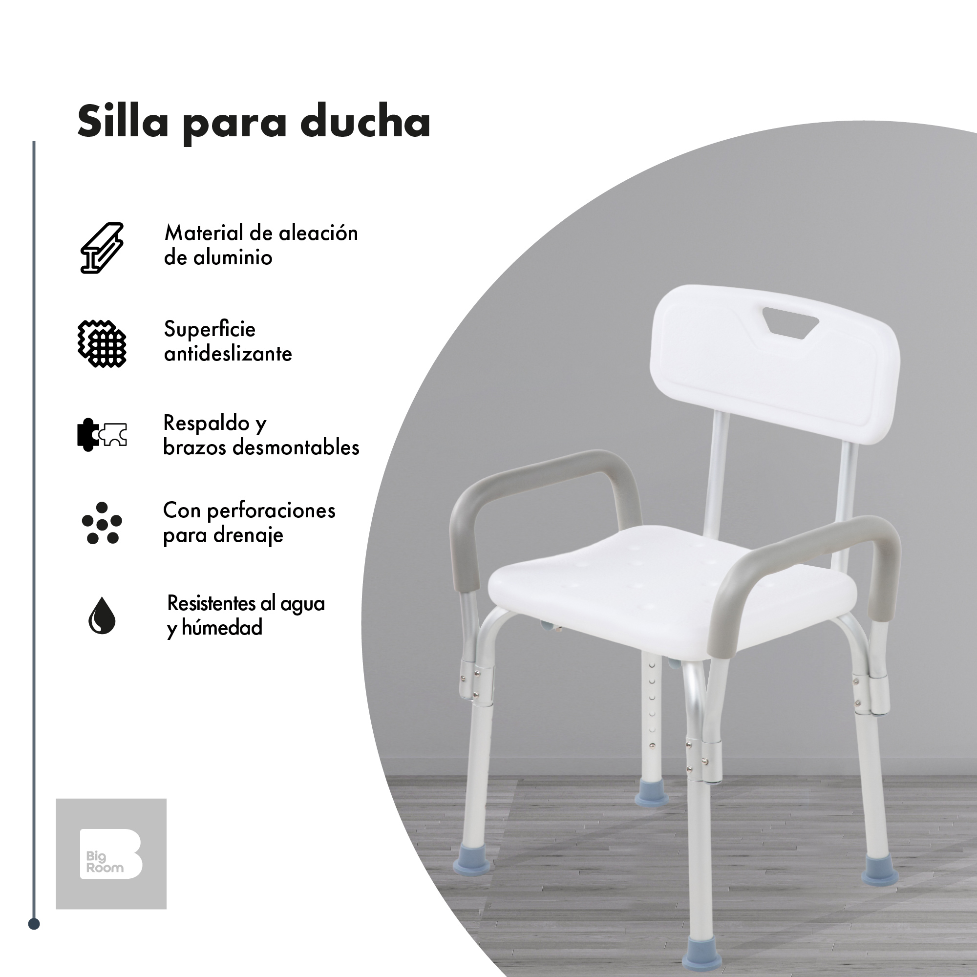 Foto 3 pulgar | Silla De Baño Ducha Discapacitados Ajustable Respaldo Adulto