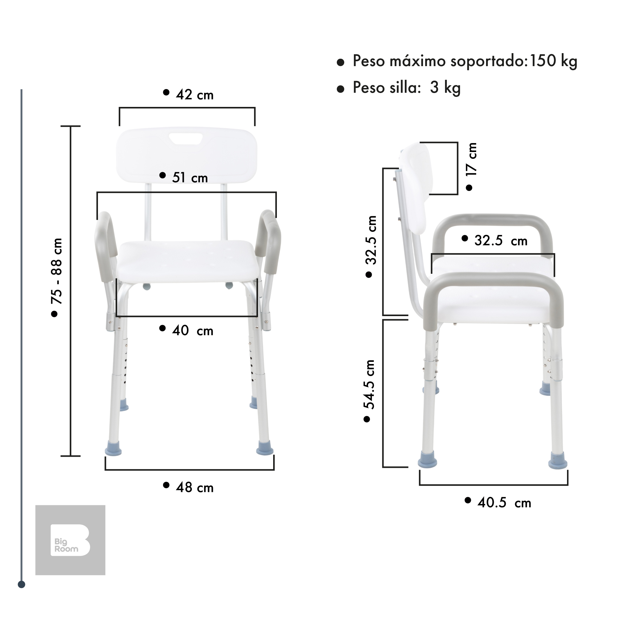 Foto 4 pulgar | Silla De Baño Ducha Discapacitados Ajustable Respaldo Adulto