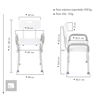 Foto 3 | Silla De Baño Ducha Discapacitados Ajustable Respaldo Adulto