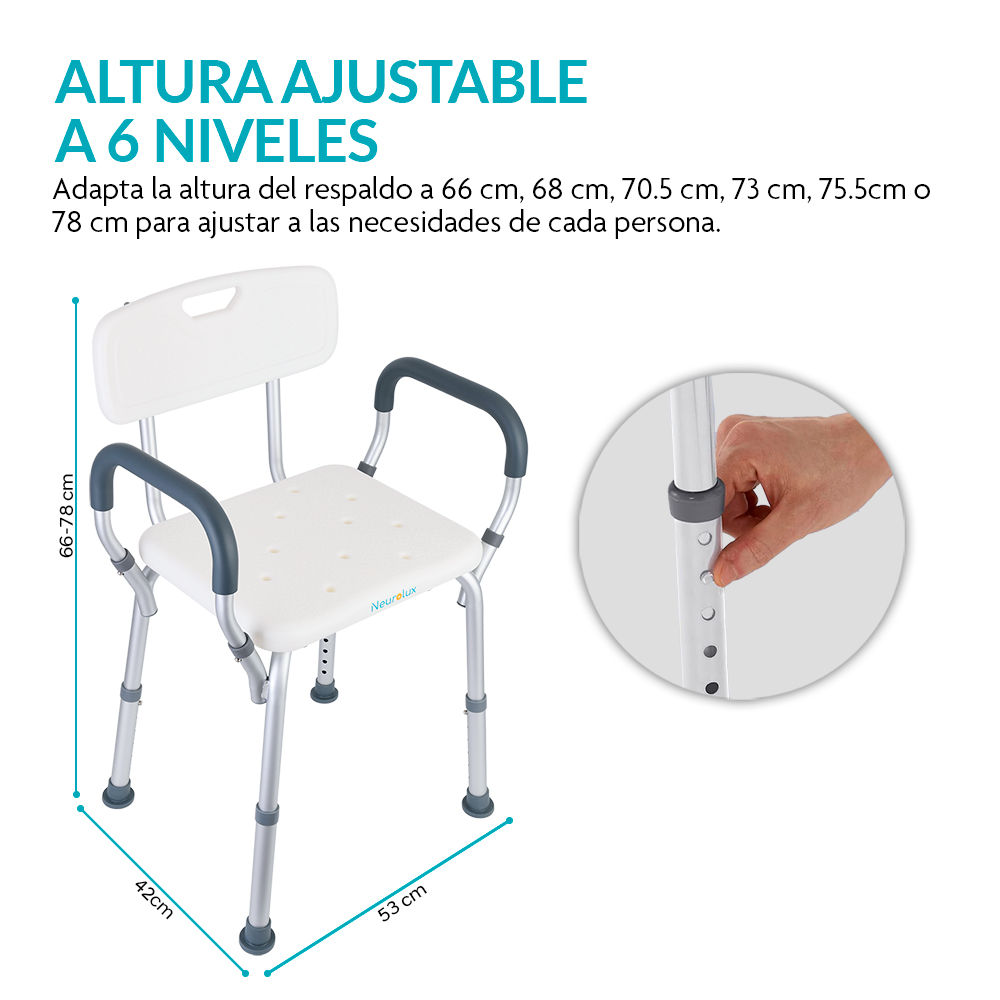Foto 6 pulgar | Silla Para Ducha Antideslizante Para Adultos Mayores Hasta 150 Kg, Neurolux, Color Blanco, 83912