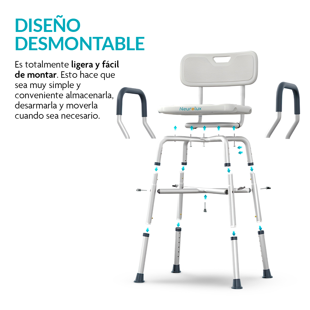 Foto 8 | Silla Para Ducha Antideslizante Para Adultos Mayores Hasta 150 Kg, Neurolux, Color Blanco, 83912
