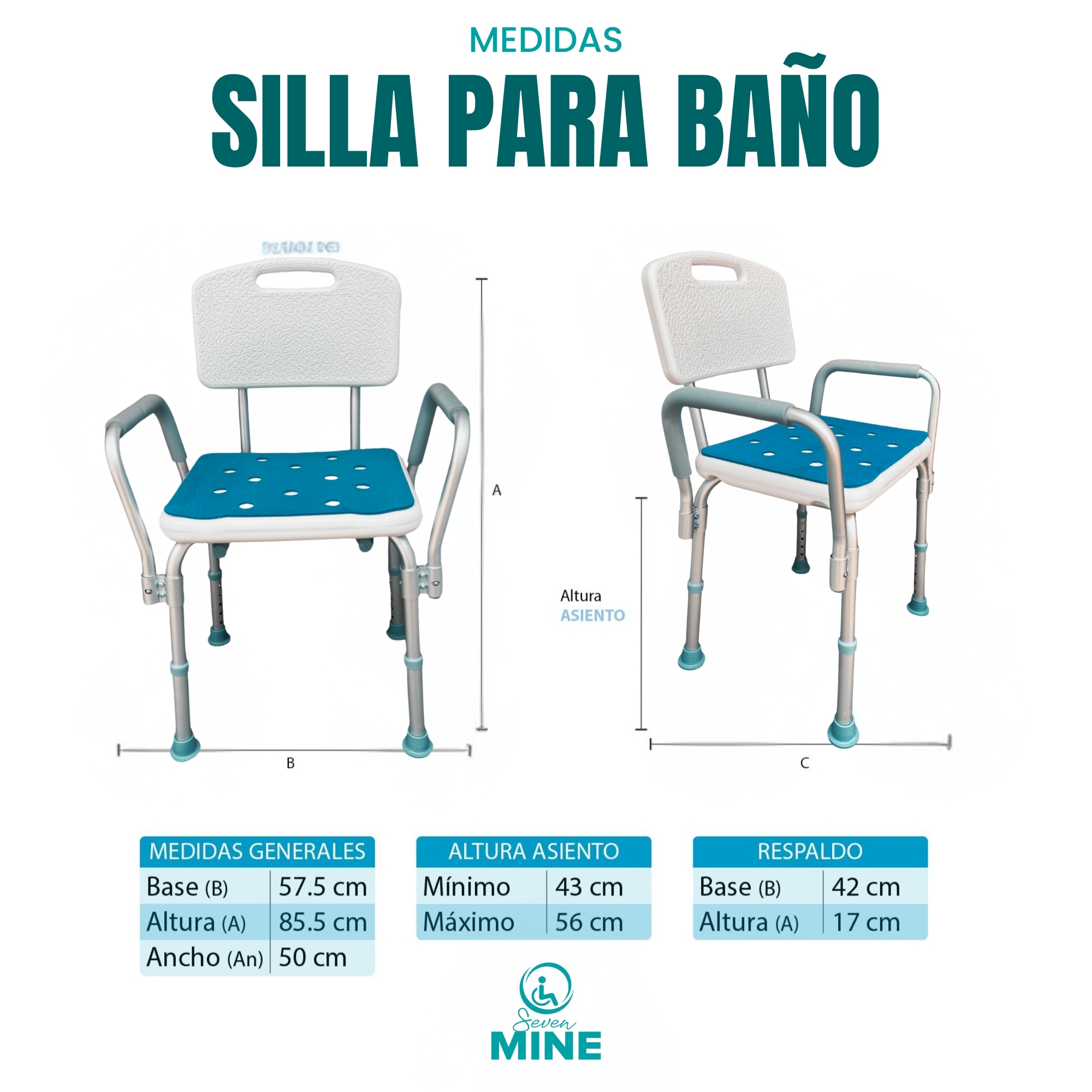 Foto 5 pulgar | Silla Para Baño Adulto Mayor Con Almohadilla | Brazos Y Respaldo Desmontables