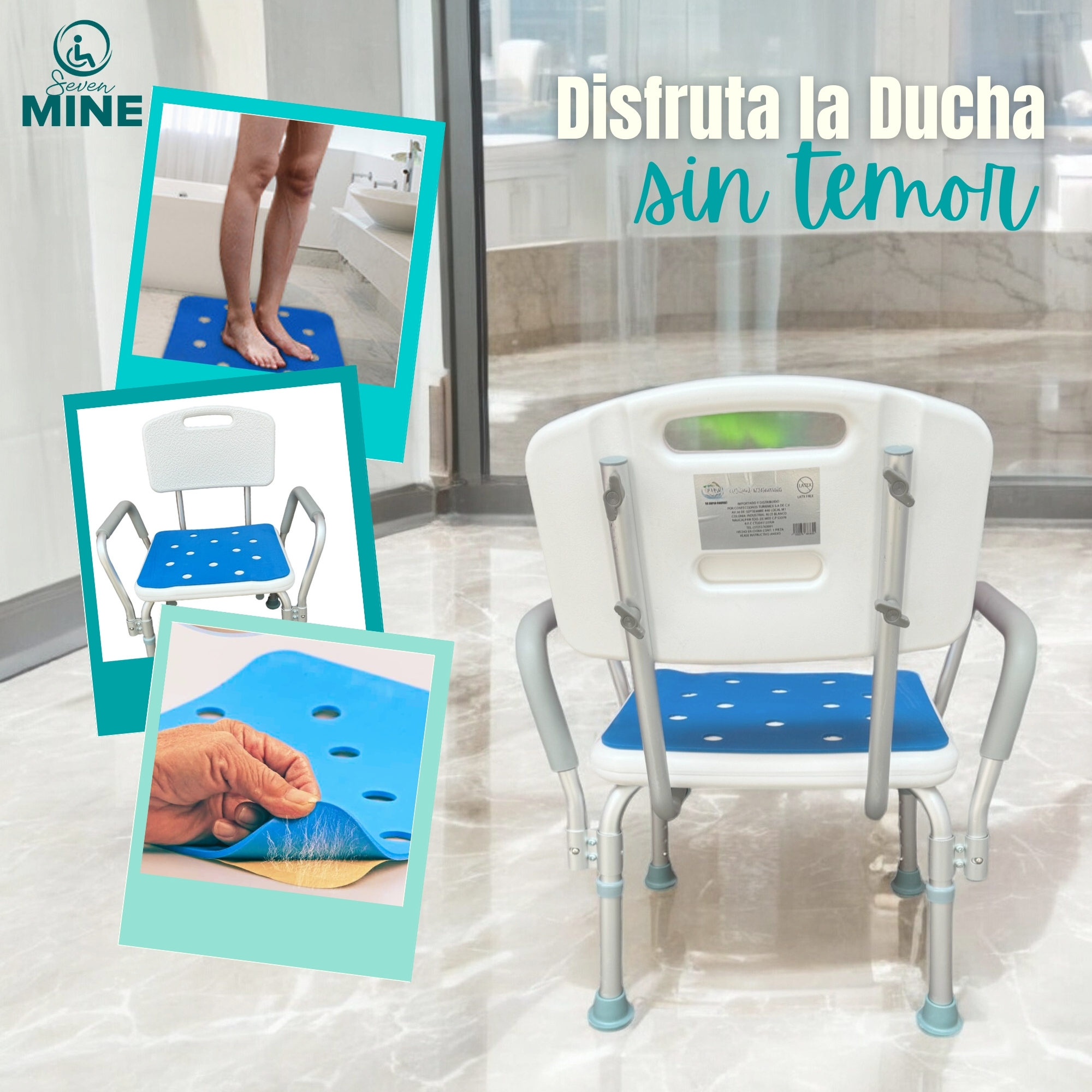 Foto 7 pulgar | Silla Para Baño Adulto Mayor Con Almohadilla | Brazos Y Respaldo Desmontables