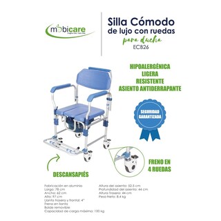 Foto 5 | Silla Aluminio Freno Llanta P/duchas Azul Mobicare