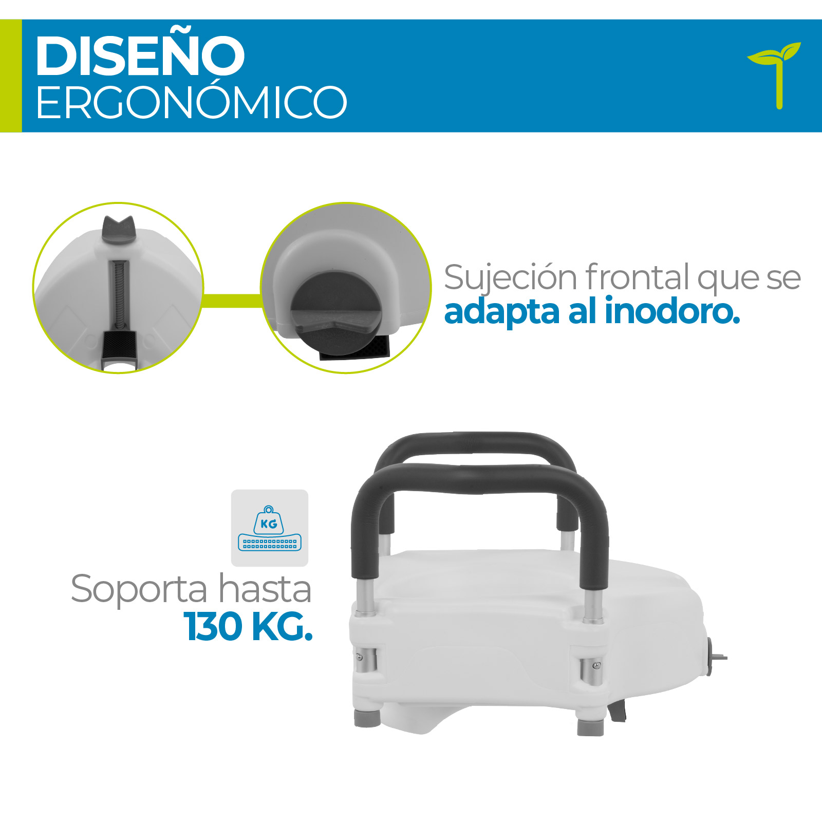 Foto 7 pulgar | Elevador Para Inodoro Con Pasamanos Desmontables, Diseño Ergonómico Y Seguro, Color Gris, Soporta 130 Kg