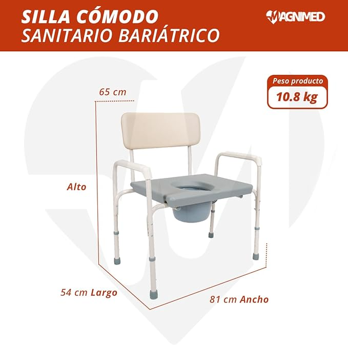 Foto 5 | Silla Cómodo Sanitario Bariátrico | Estructura De Aluminio, Cubeta Con Tapa, Cinco Niveles De Altura