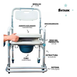 Foto 3 | Silla para Baño Discapacitados Ducha Comodo Wc Ruedas