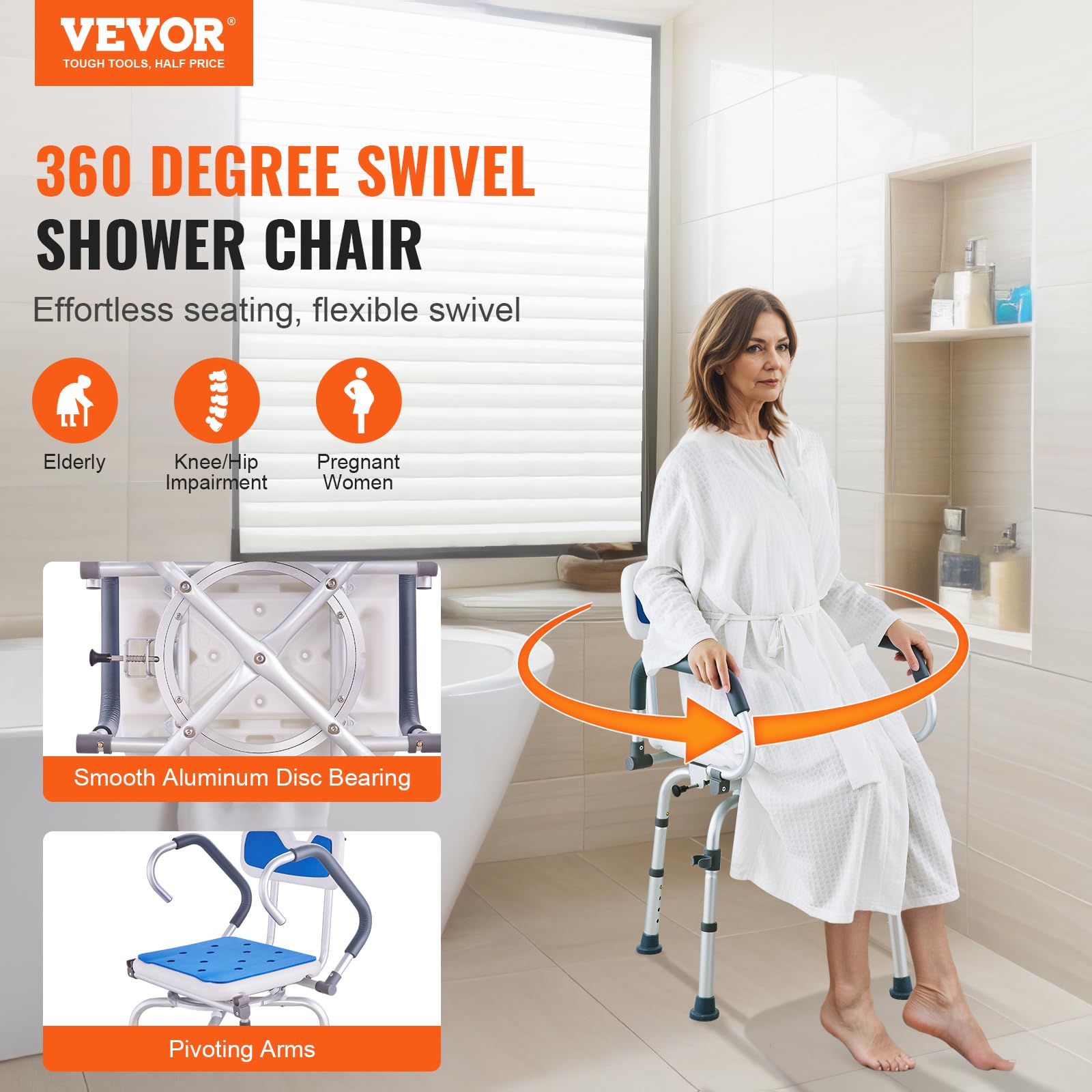 Foto 3 pulgar | Silla De Ducha Giratoria Vevor 360° Con Brazos Giratorios - Venta Internacional.