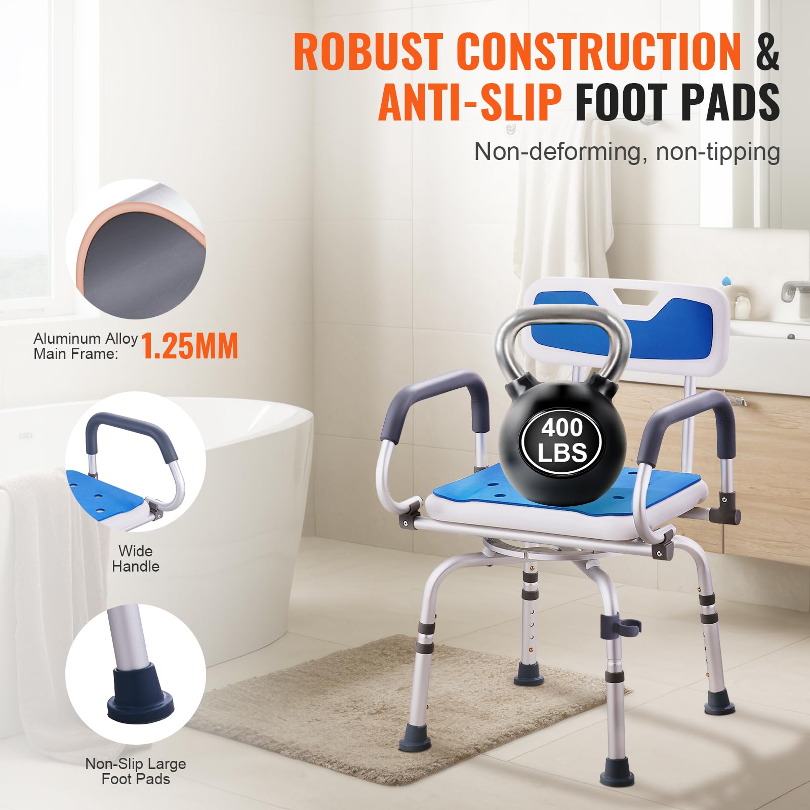 Foto 5 pulgar | Silla De Ducha Giratoria Vevor 360° Con Brazos Giratorios - Venta Internacional.