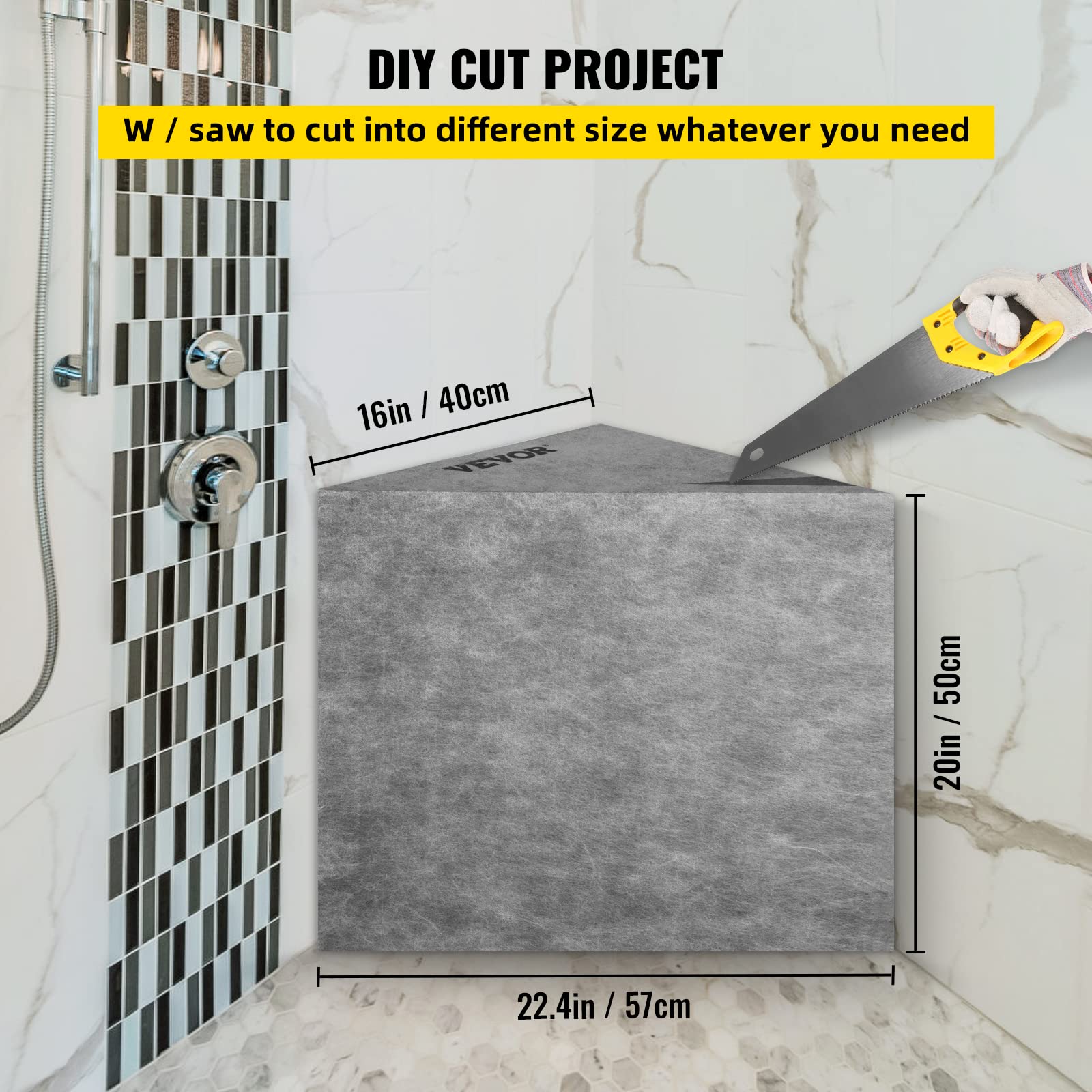 Foto 4 | Asiento De Ducha Vevor Tile De 57 X 40 X 50 Cm, Impermeable, 200 Kg, Color Gris - Venta Internacional.
