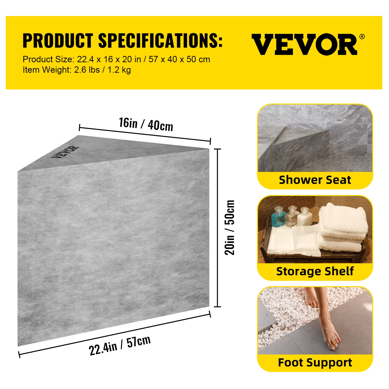 Foto 7 | Asiento De Ducha Vevor Tile De 57 X 40 X 50 Cm, Impermeable, 200 Kg, Color Gris - Venta Internacional.