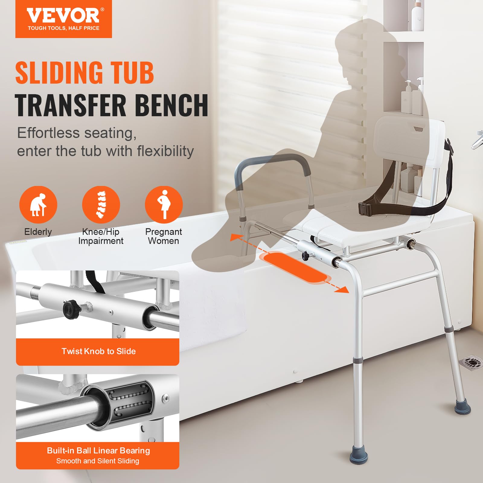 Foto 3 pulgar | Banco Corredizo De Transferencia Para Bañera Vevor, Altura Ajustable, 400 Kg - Venta Internacional.