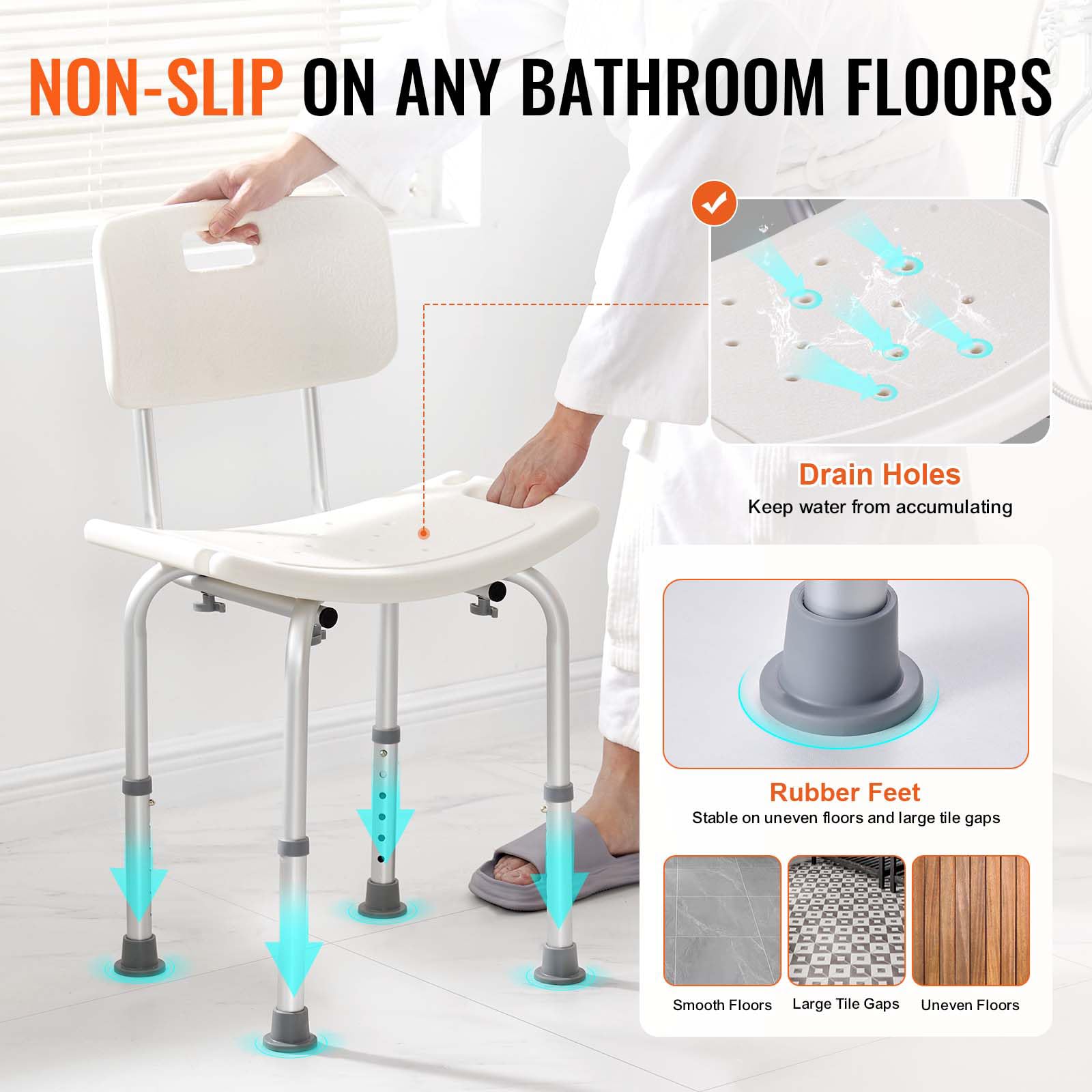 Foto 4 pulgar | Silla De Ducha Vevor Ajustable En Altura Con Respaldo De 158,8 Kg De Capacidad - Venta Internacional.