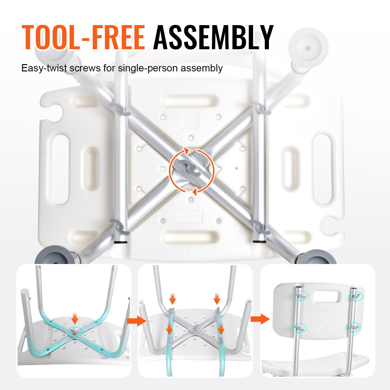 Foto 8 pulgar | Silla De Ducha Vevor Ajustable En Altura Con Respaldo De 158,8 Kg De Capacidad - Venta Internacional.